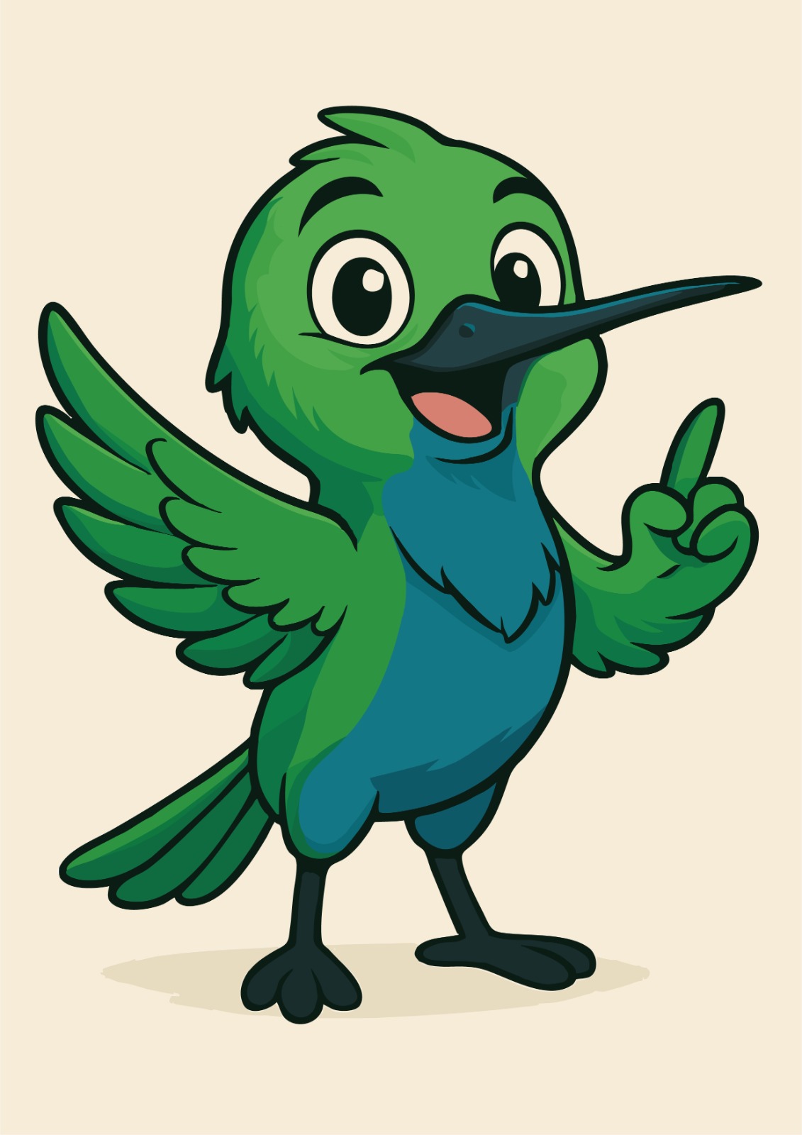 Floreco, mascote da EcoRegularização, fazendo um gesto explicativo